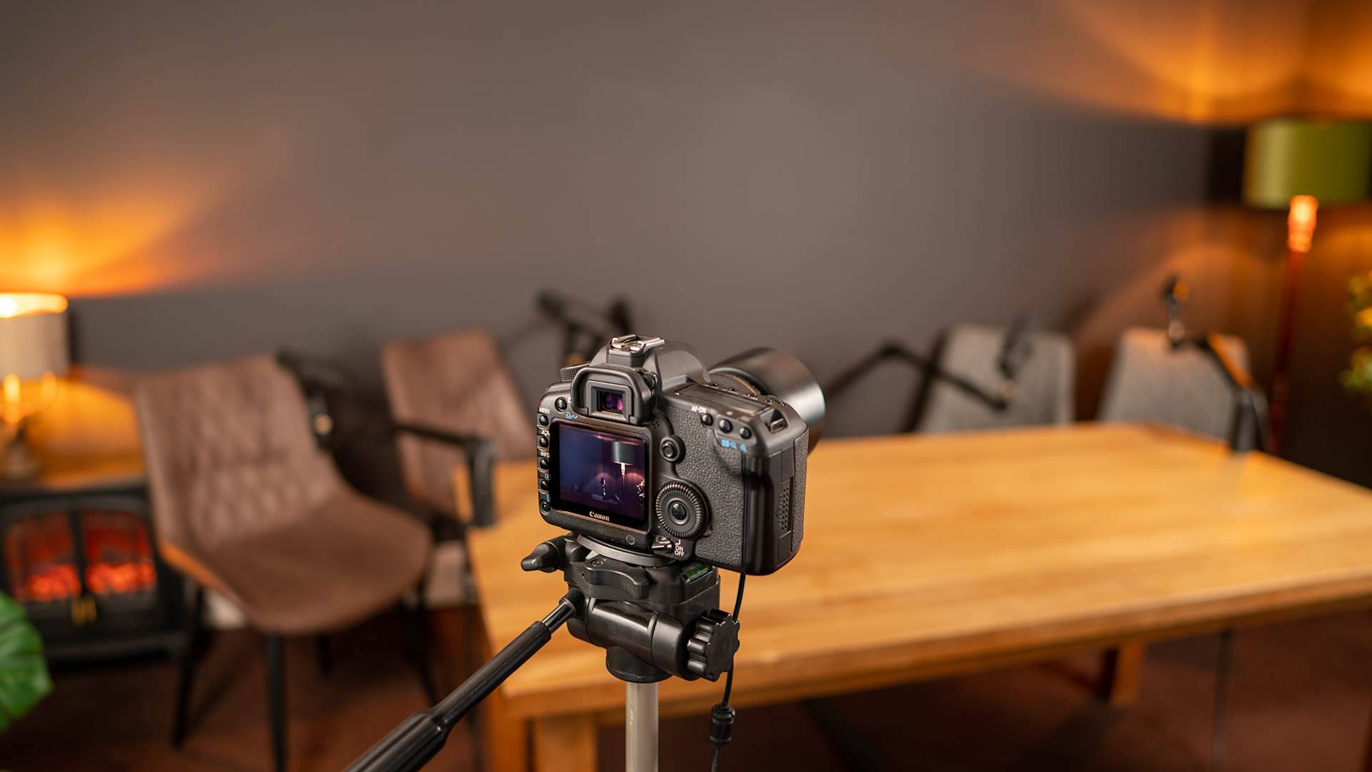 Filmed video podcast setup in the Material Studios podcast room